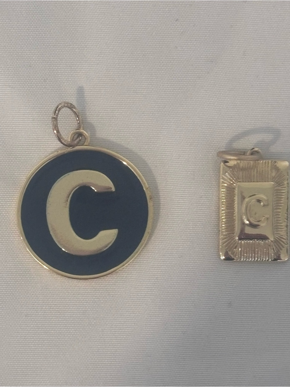 Gold Tone Dark Blue Enamel “C” & Initial “C” Charms - Set of 2